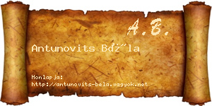 Antunovits Béla névjegykártya